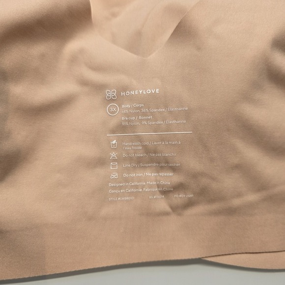 Honeylove V-Neck Bra - Nude Peach Sand 3XL- Wireless Pullover - Picture 5 of 6